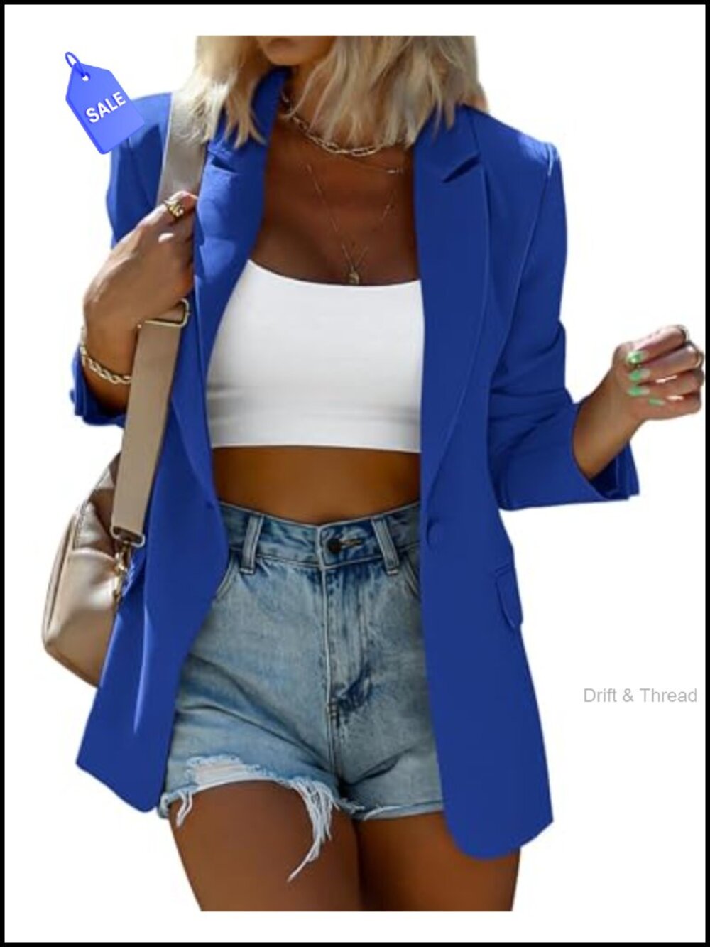 Women's Twill Blazer Open Front Business Casual Oversized